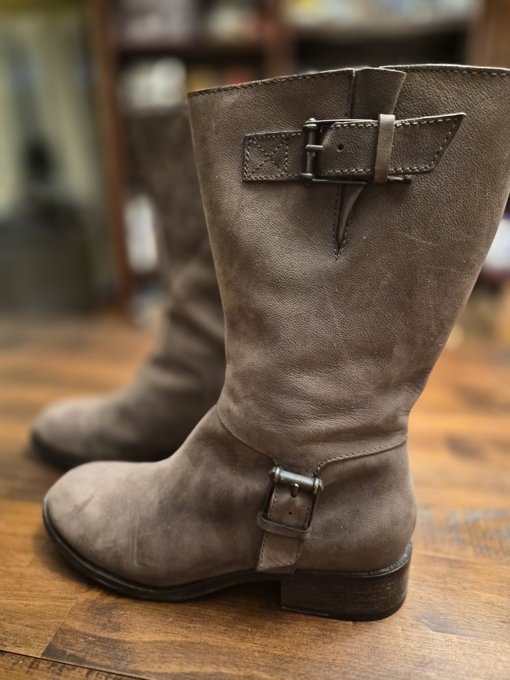 Cole Haan Nike Air Taupe Suede Mid-Calf Buckle Boots